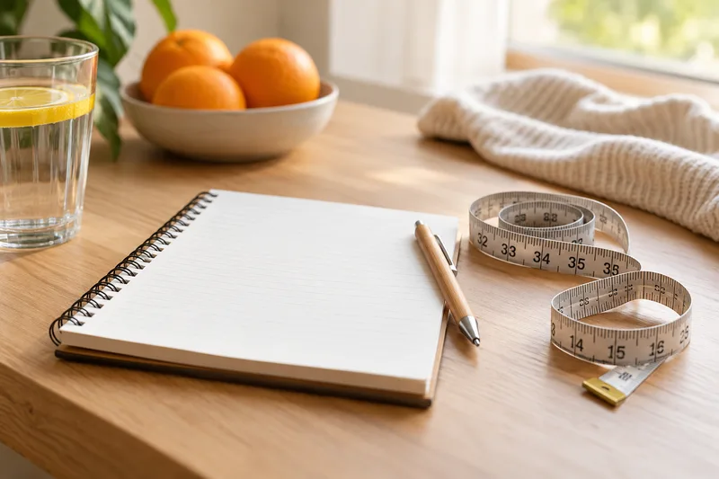 Soepel meetlint naast een notitieboek