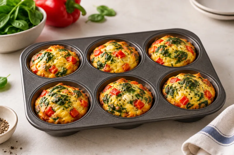 Zes eimuffins met groente in een bakvorm