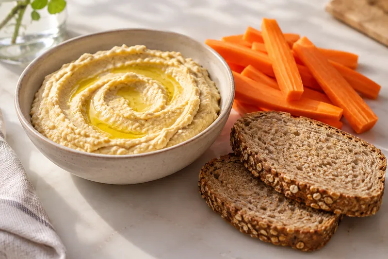 Hummus met wortels en brood