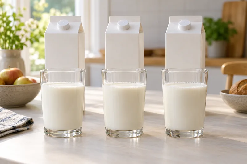 Drie glazen melk voor witte pakken