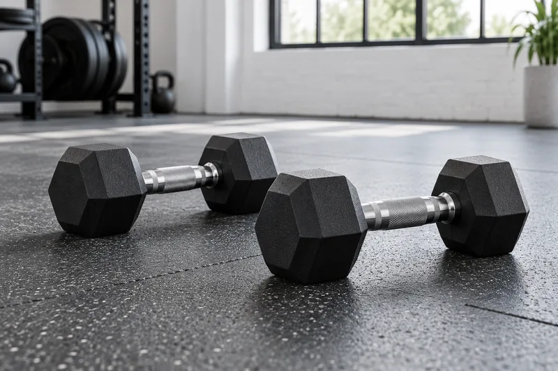 Twee vaste dumbbells op de vloer