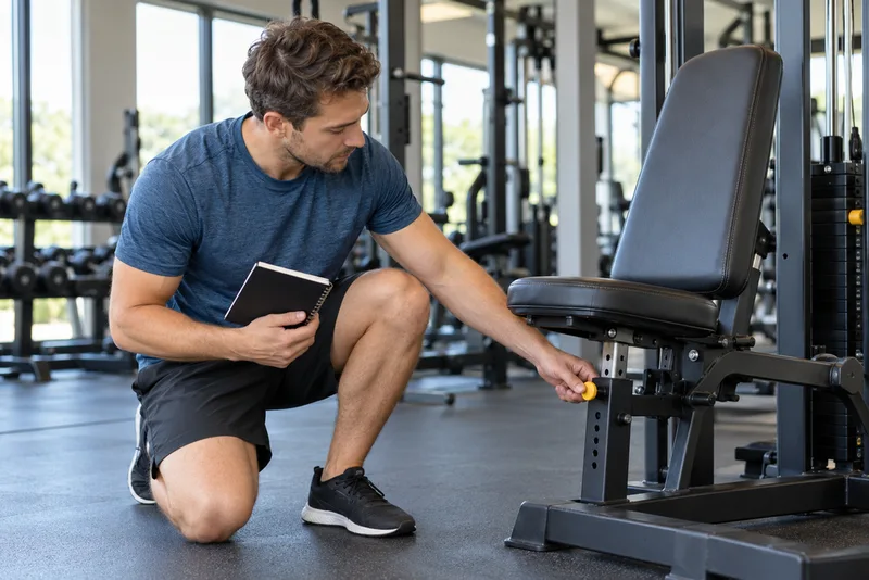 Man die de zitting van een fitnessapparaat instelt